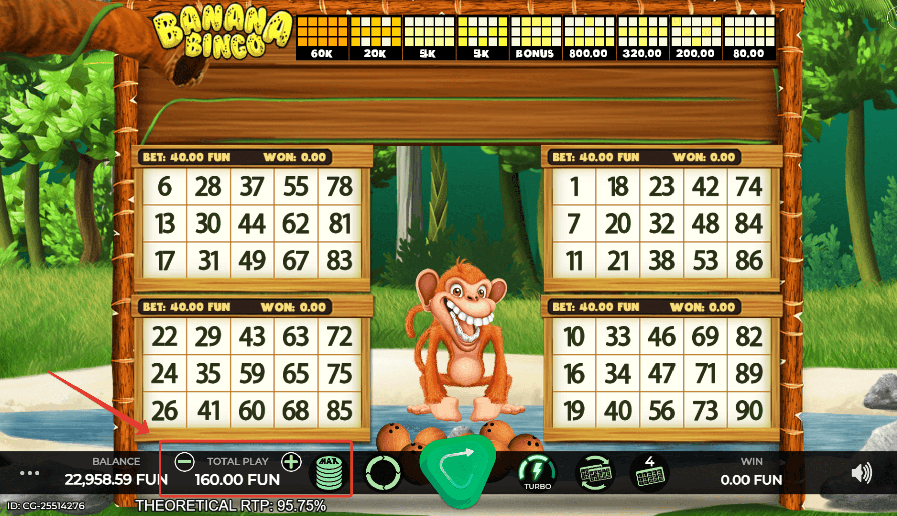 Configuracao apostas Banana Bingo